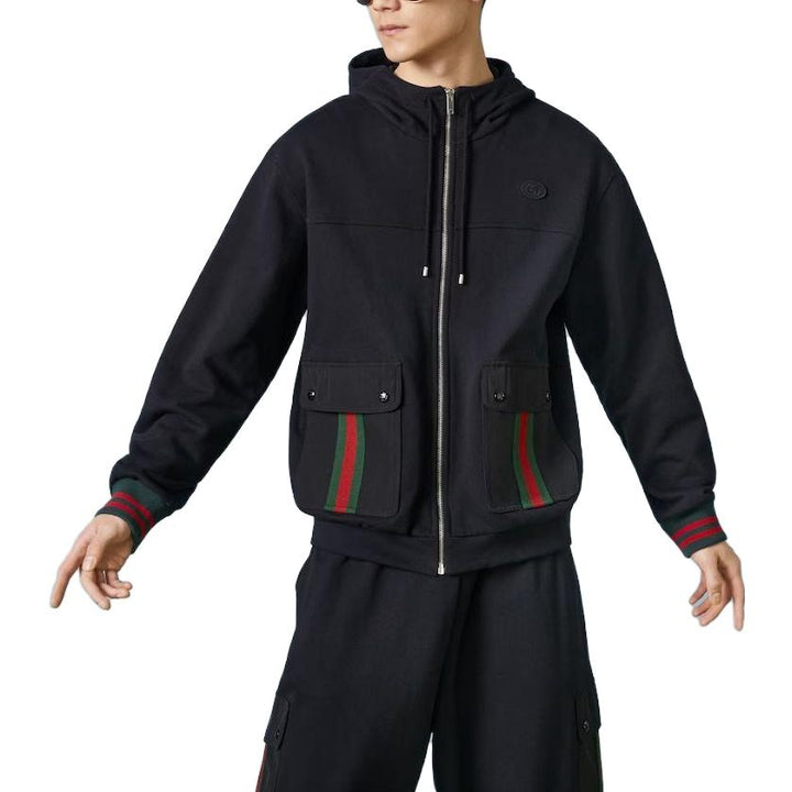 GUCCI WEB DETAIL BLACK HOODIE