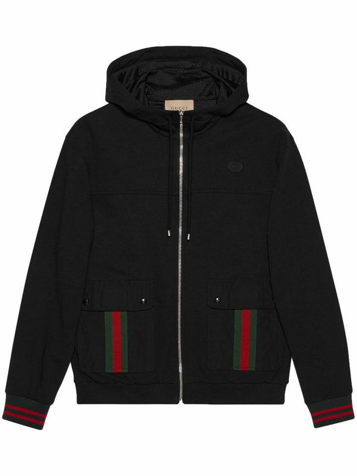 GUCCI WEB DETAIL BLACK HOODIE